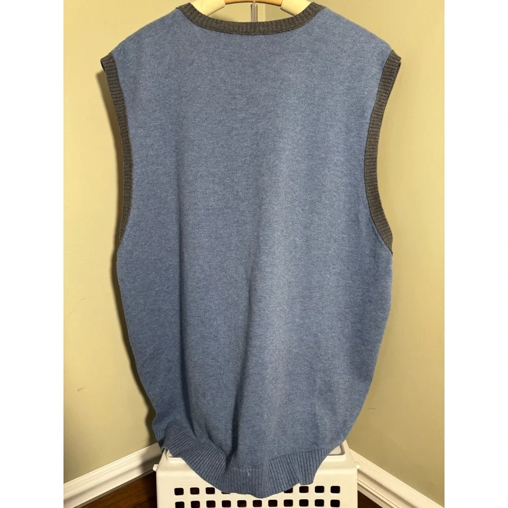 IZOD Mens V-Neck Sweater Vest XXL Blue Gray 100% Cotton Knit Sleeveless Pullover